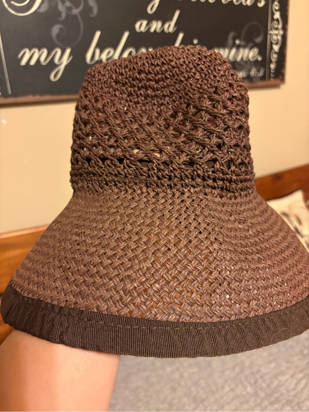 Lovely Betmar Brown Crochet Wide-Brim Sun Hat